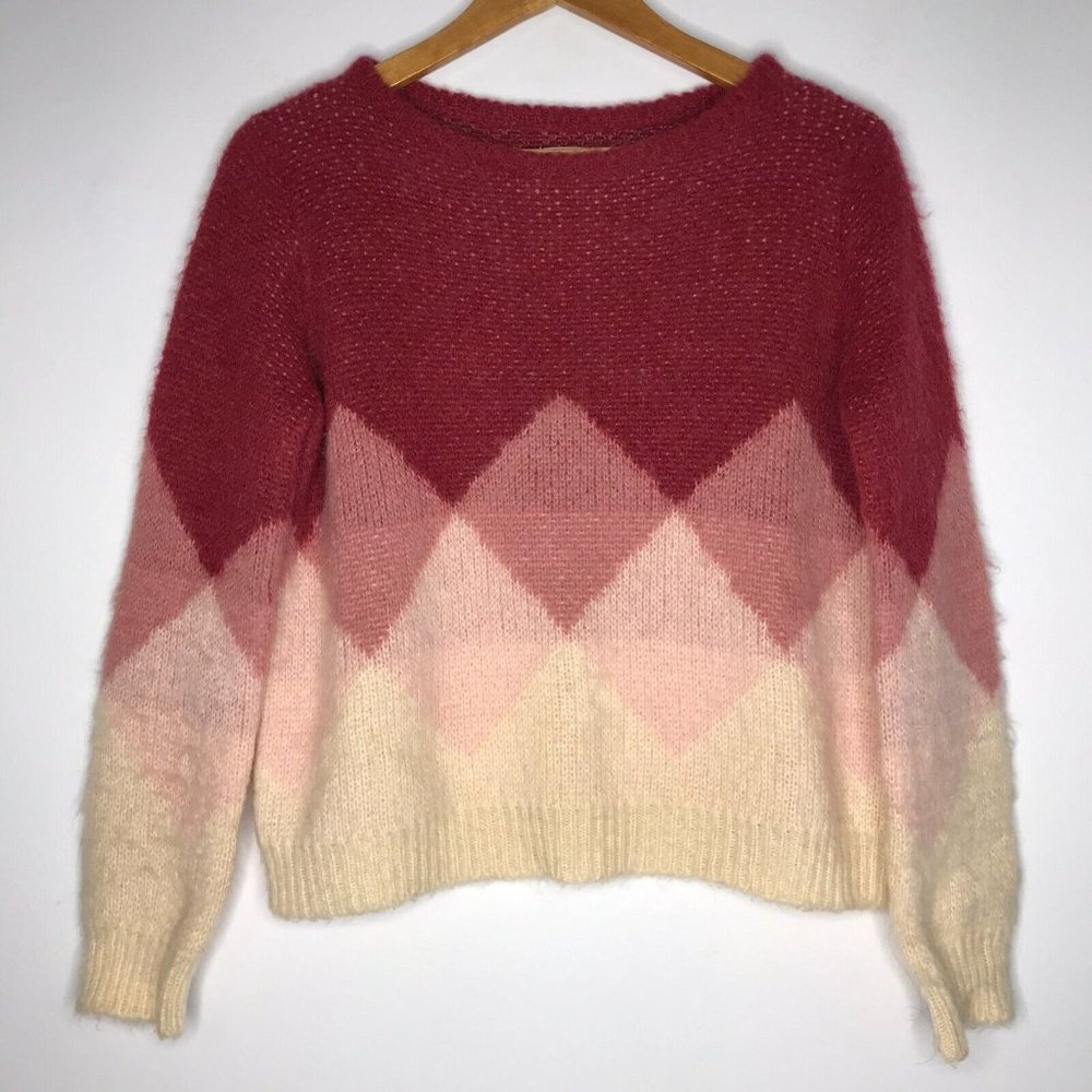 Sezane Leopold Jumper Mohair Blend Argyle Pink Ombre Women's XS *READ*